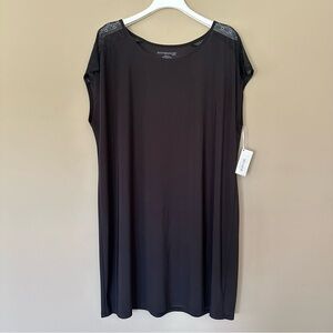 NEW Black Stretchy Dress 1X Women Lace / Mesh Shoulders Nottibianche Minimalist